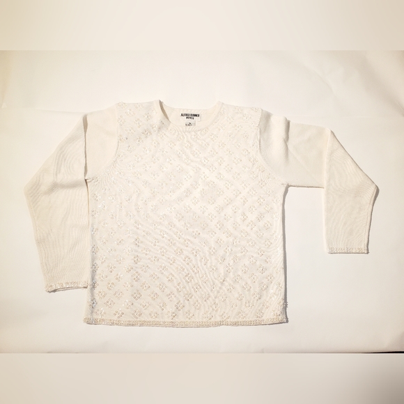 Alfred dunner wool blend petite sequined cream sweater sx. Petite medium - Picture 1 of 4
